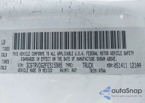 2015 Ram Promaster 2500 High Roof из США, поврежденный, VIN 3C6TRVDG2FE515905